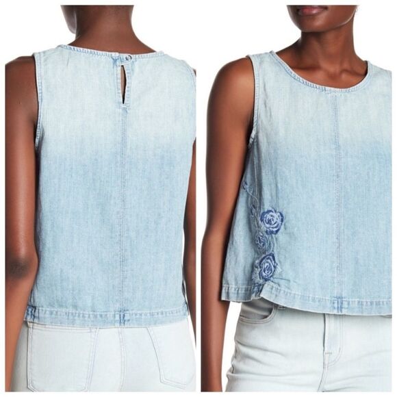 J-Brand-Tayla-Top-Embroidered-Roses-in Blue Iris  - Picture 1 of 12